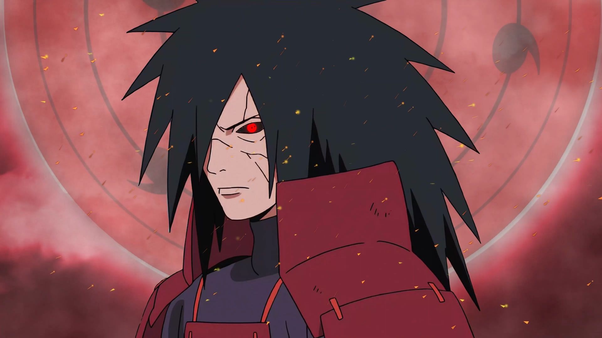 1920x1080 Madara Uchiha Wallpaper 4K, Sharingan, Naruto, Red background