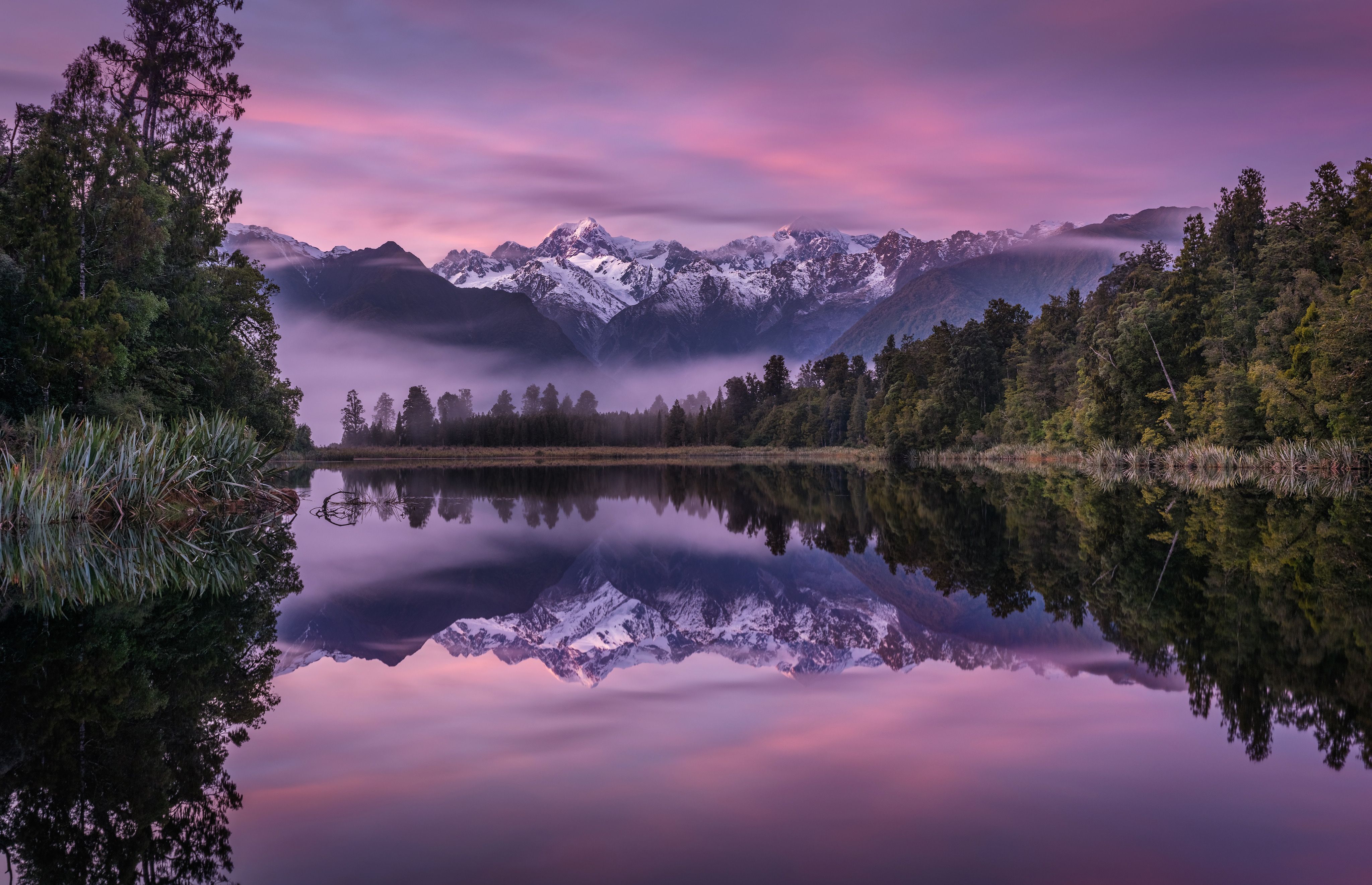 4096x2644 Lake Matheson Wallpaper 4K, Aesthetic, New Zealand, Landscape