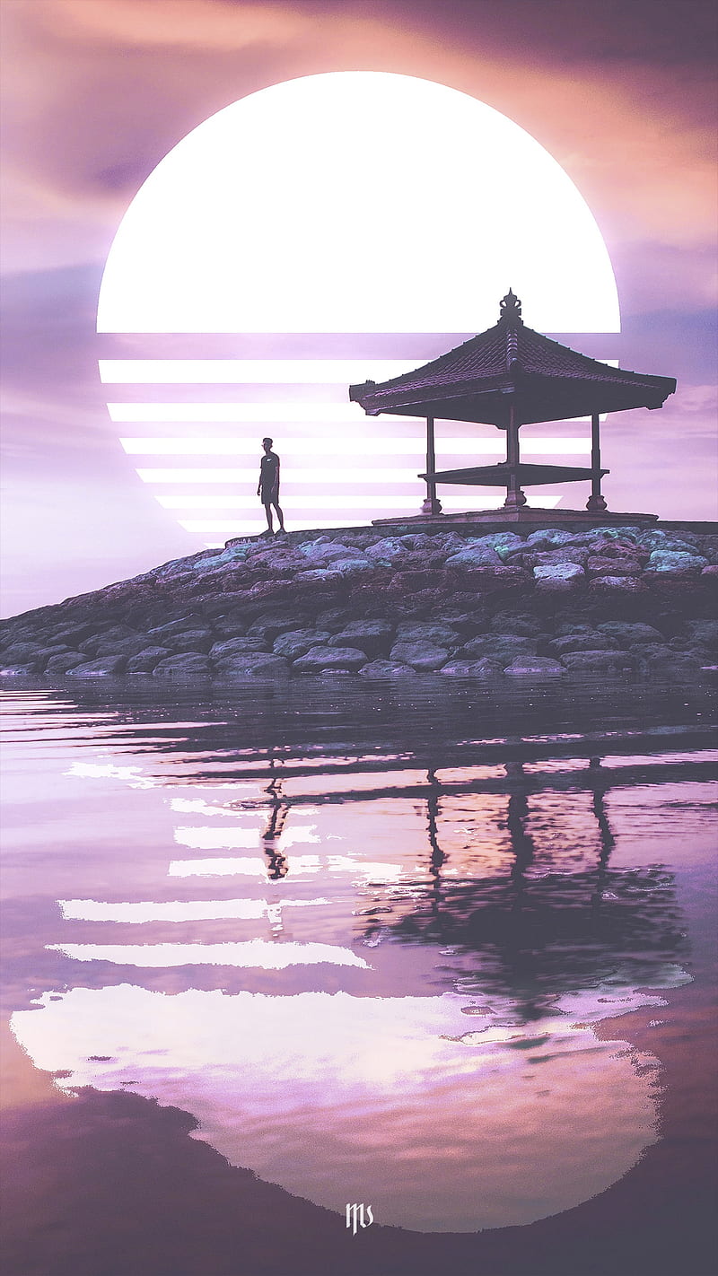 800x1422 Rest, aesthetic, bonito, lake, landscape, pink, sun, sunset, water, waves, HD phone wallpaper