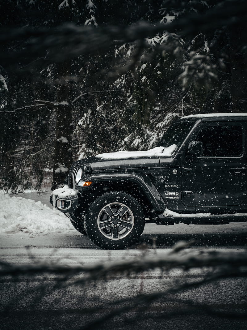 800x1067 Jeep wrangler, jeep, car, suv, black, snow, HD phone wallpaper