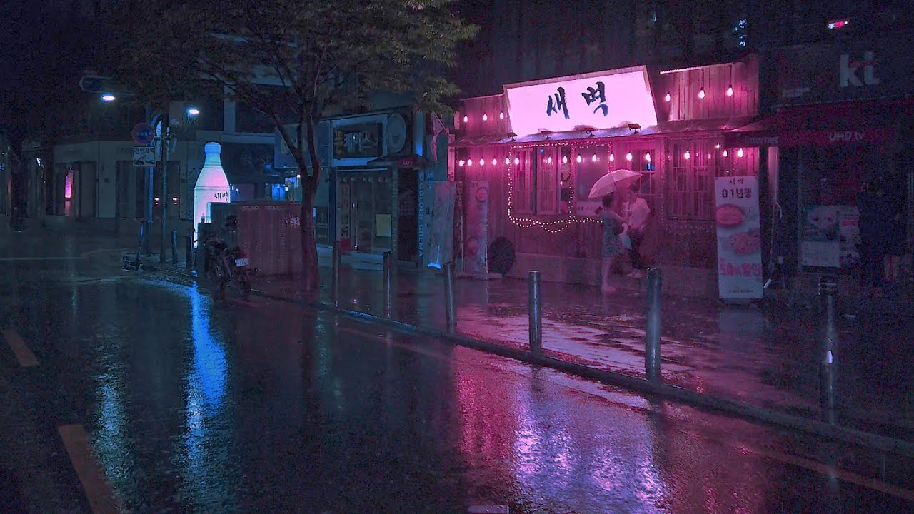 1280x720 [4K Seoul Hongdae 2AM, walking in the rain. Walking Tour Seoul Korea. Ambience Cyberpunk 새벽2시 홍대걷다