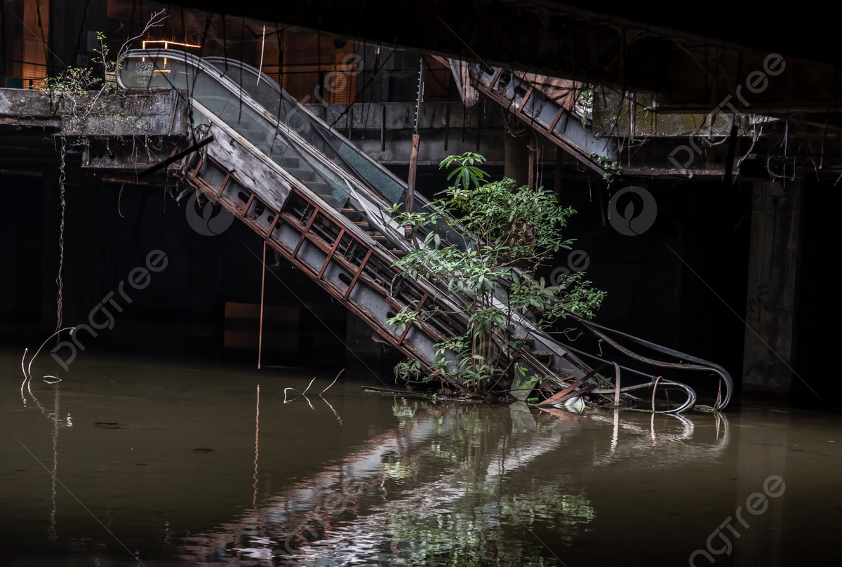 1200x808 Abandoned Shopping Mall Building With Waterlogged And Damaged Escalators Photo, Gloomy, Steel, Beautiful Background Image And Wallpaper for Free Download