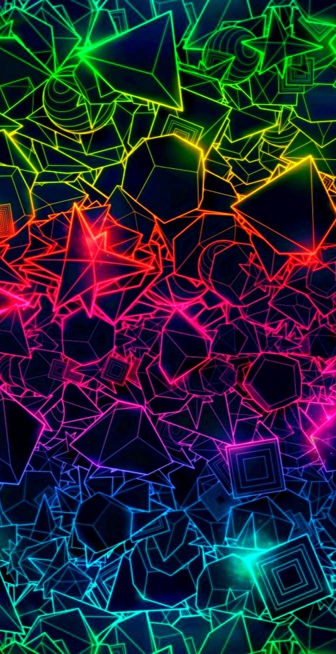 672x1308 Colorful Abstract Lines and Shapes Wallpaper. Rgb background wallpaper, Neon shapes wallpaper, Trippy neon background