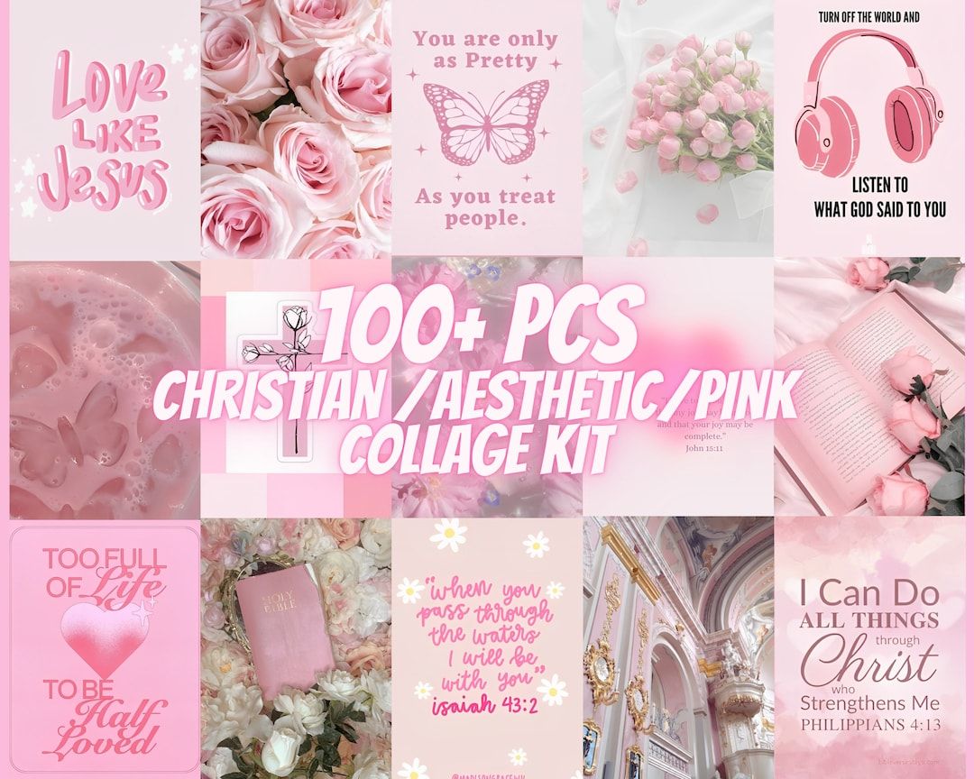 1080x864 Christian Pink Collage Kit, Inspirational Prints (digital Download)