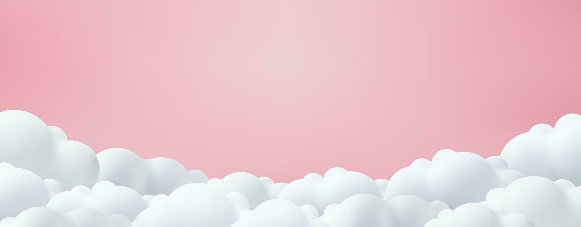 1920x752 Beautiful clouds on pink backdrop. Place for text. Happy Valentine's day, happy mother s day background, baby girl wallpaper. Romantic sale layout template, border header. Vector illustration