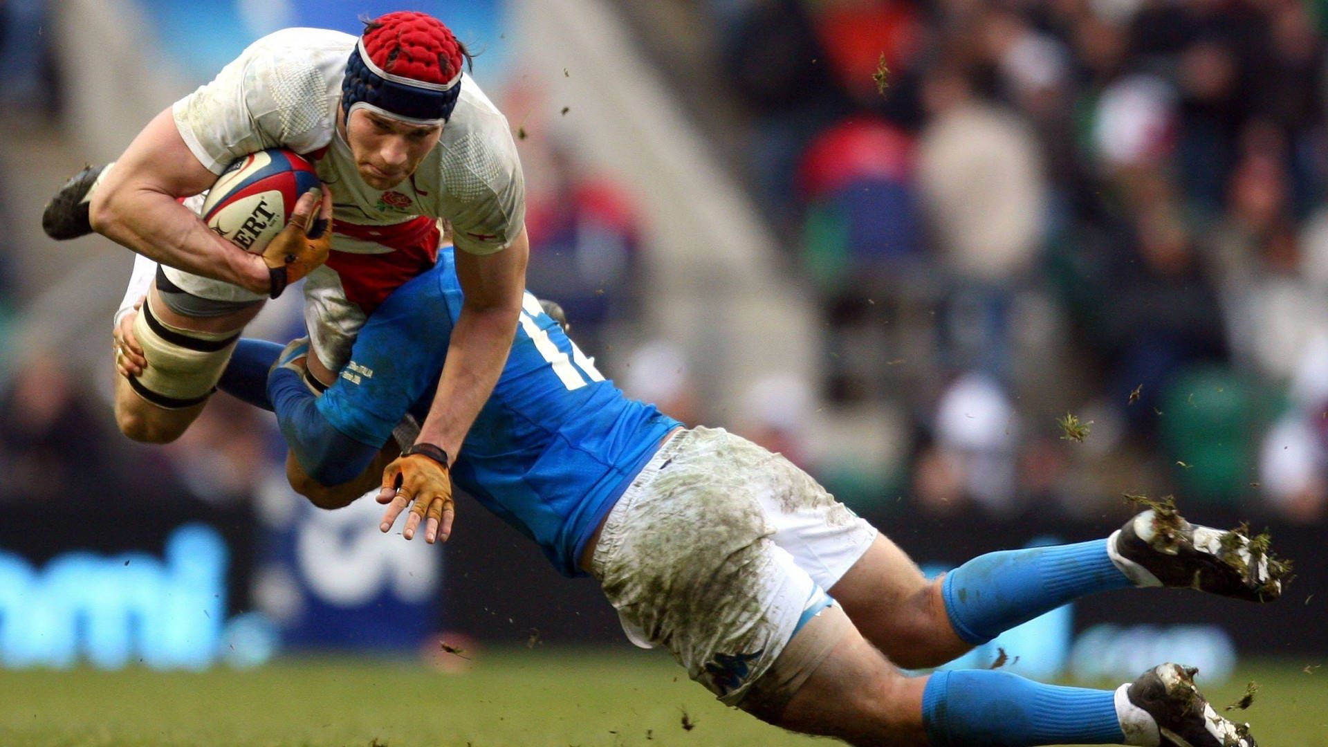 1920x1080 Download Caption: Intense Rugby Action England Rugby Tackle Wallpaper