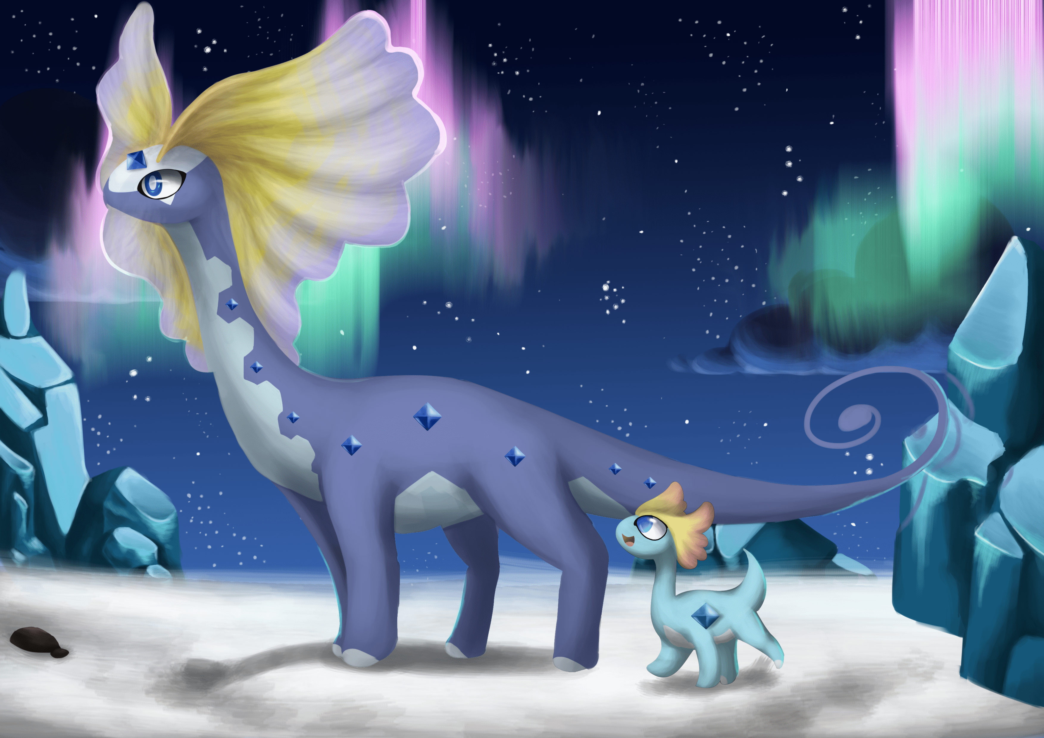 3508x2480 Aurorus and Amaura (art by me)