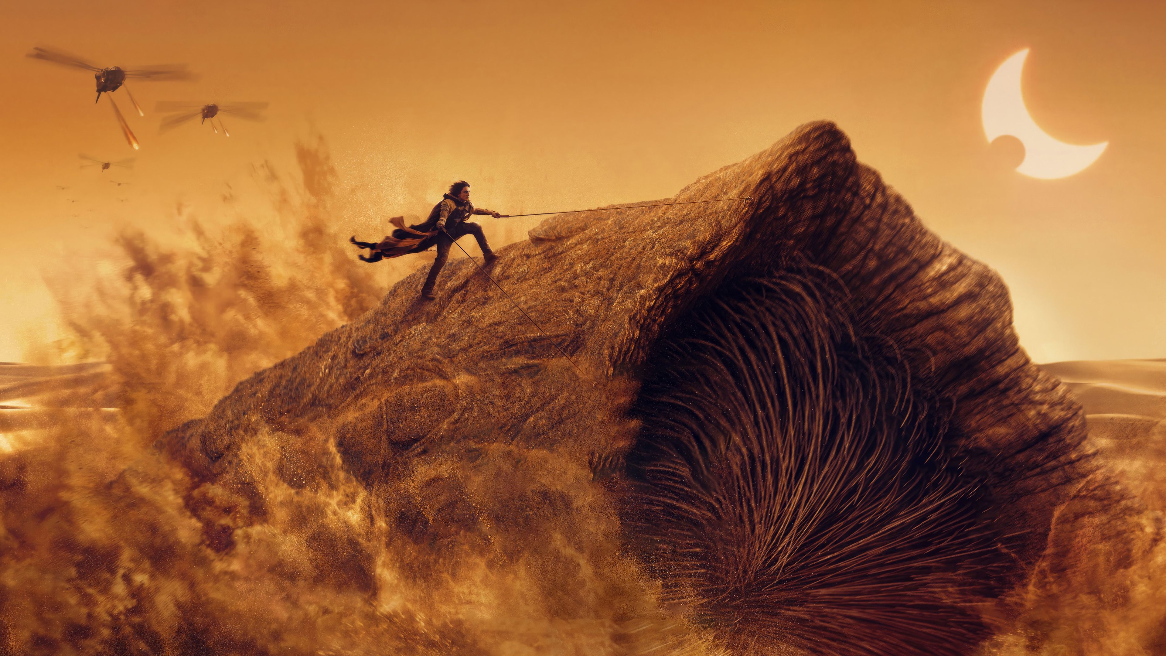 3840x2160 Dune: Part 2 Paul Atreides Riding Sandworm Wallpaper 4K HD PC o