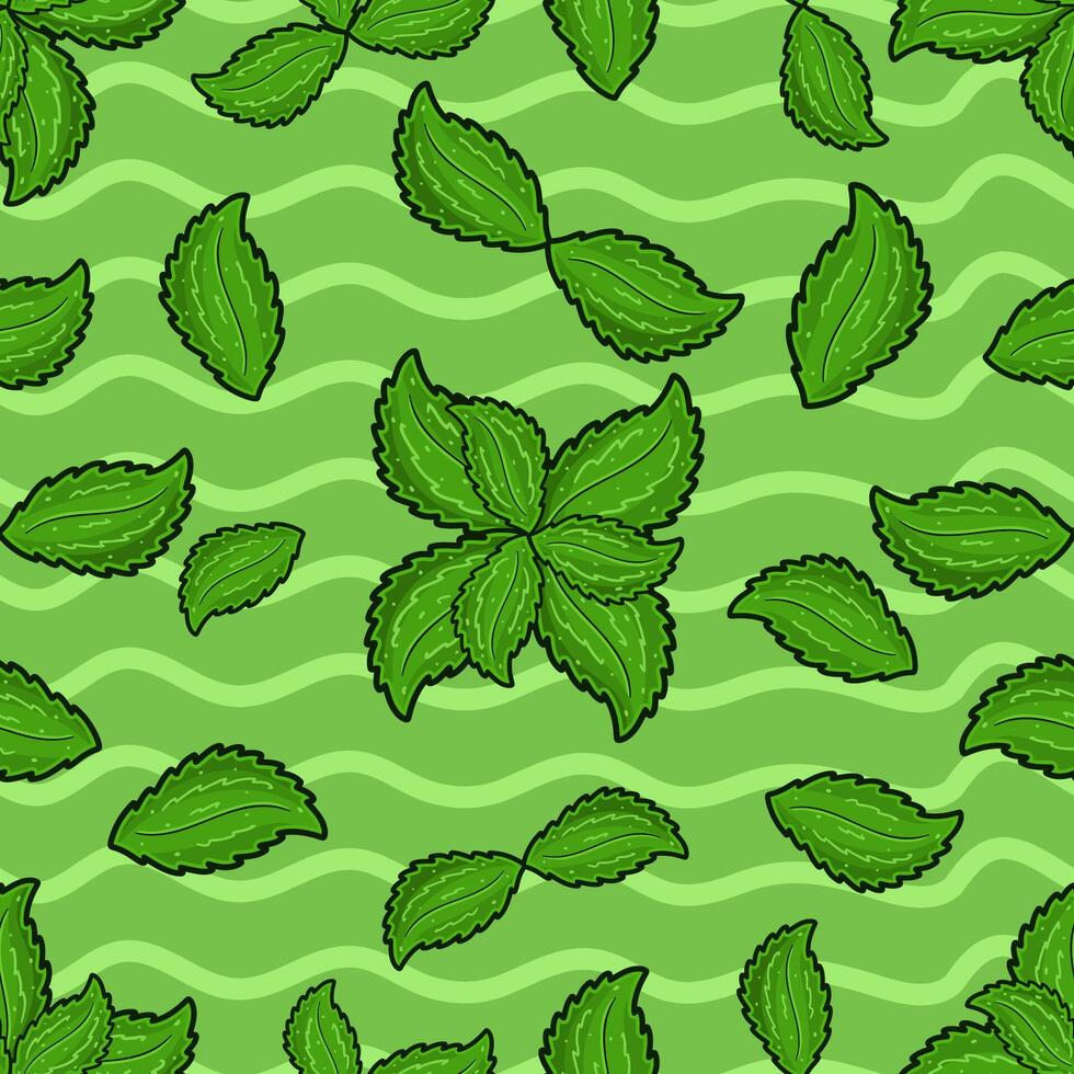 980x980 Mint Leaf Seamless Pattern in Cartoon Style. Perfect For Background, Backdrop, Wallpaper and Cover Packaging