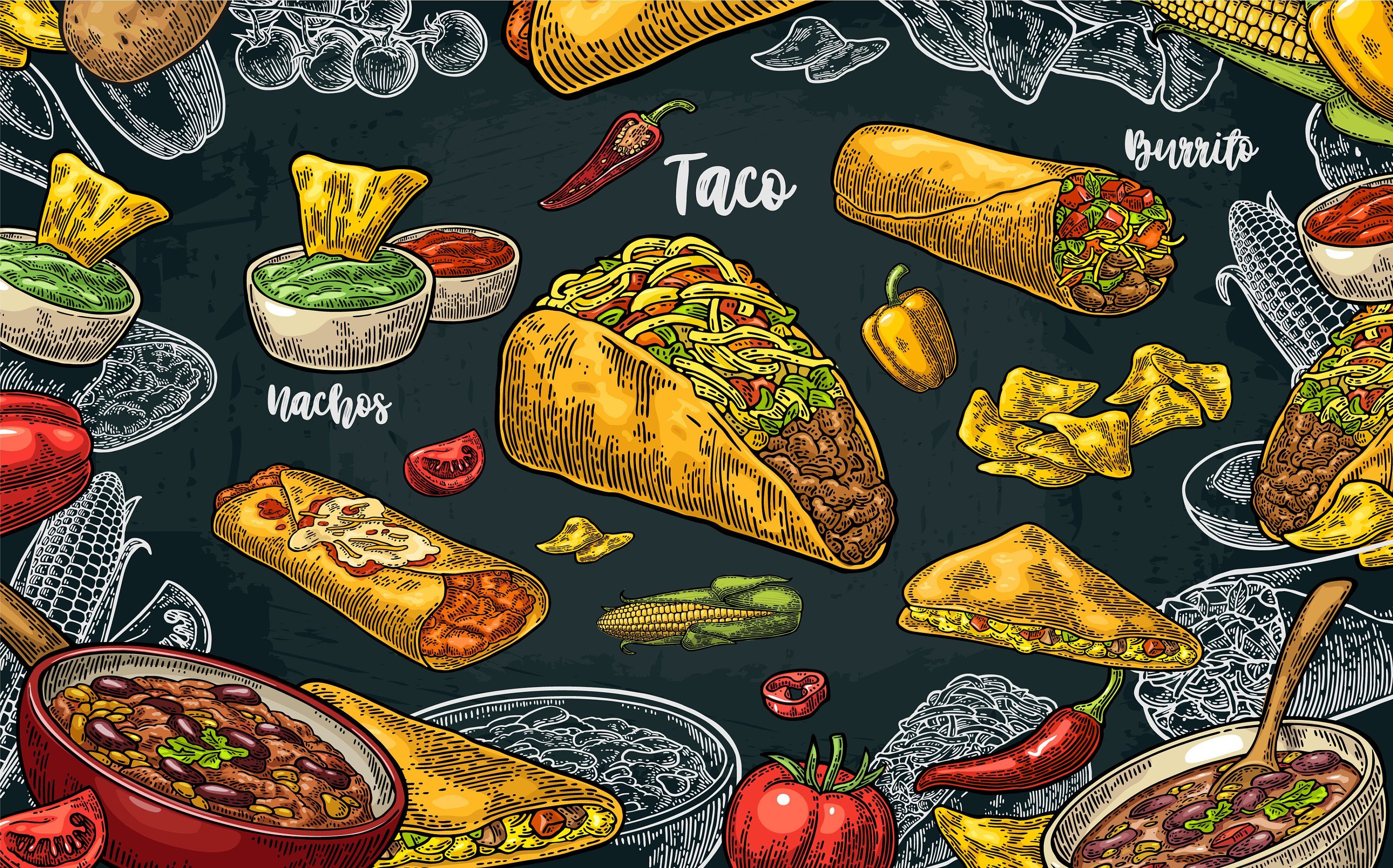 3000x1871 Mexican Restaurant Wallpaper, Fast Food Mural Peel & Stick Wall Decor