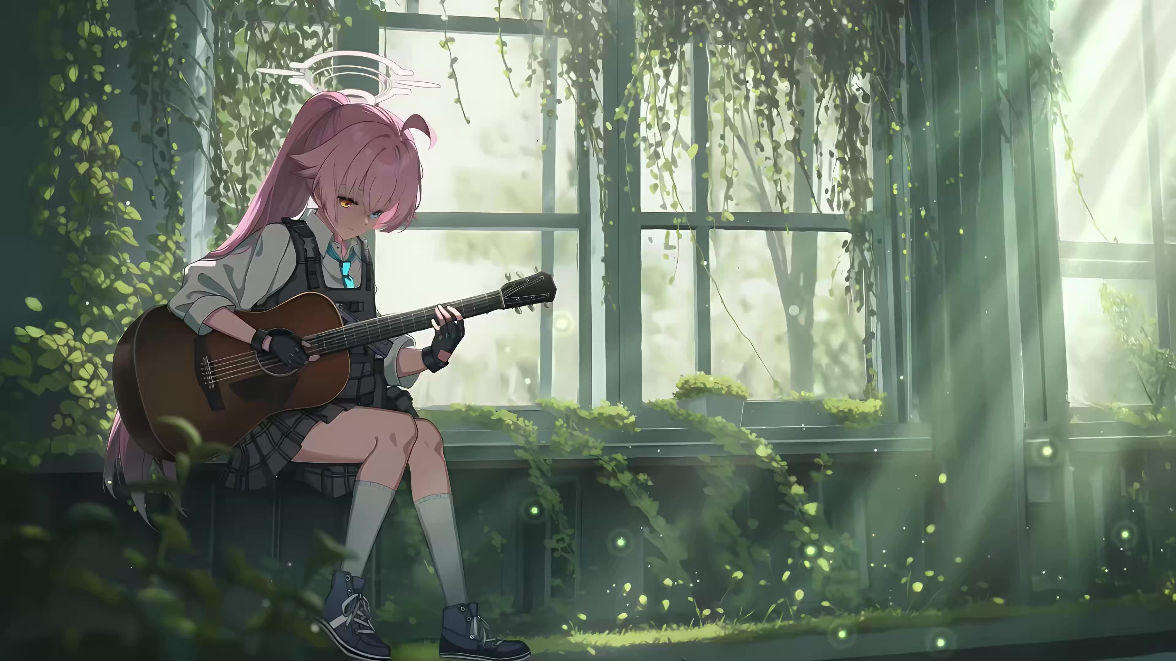 3840x2160 Guitar Morning With Takanashi Hoshino Live Wallpaper