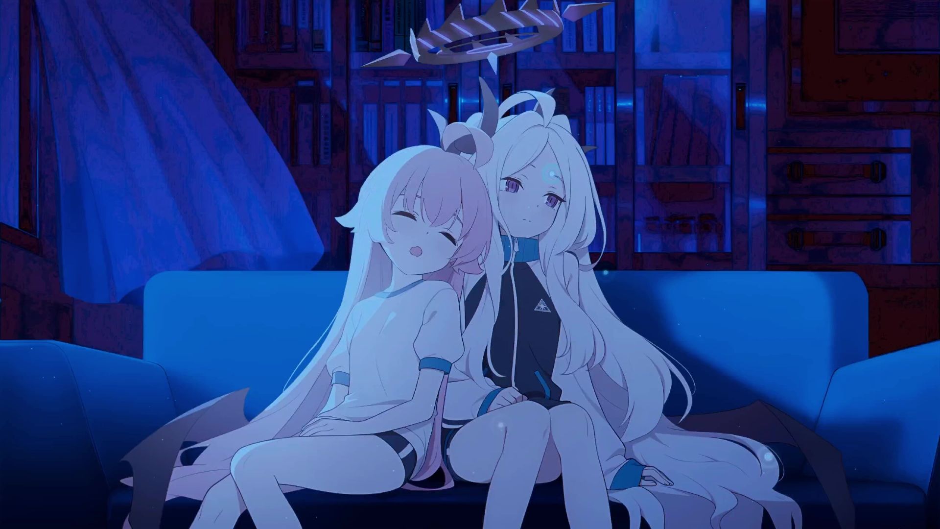 1920x1080 Hoshino And Hina Sleeping On The Couch Blue Archive Live Wallpaper