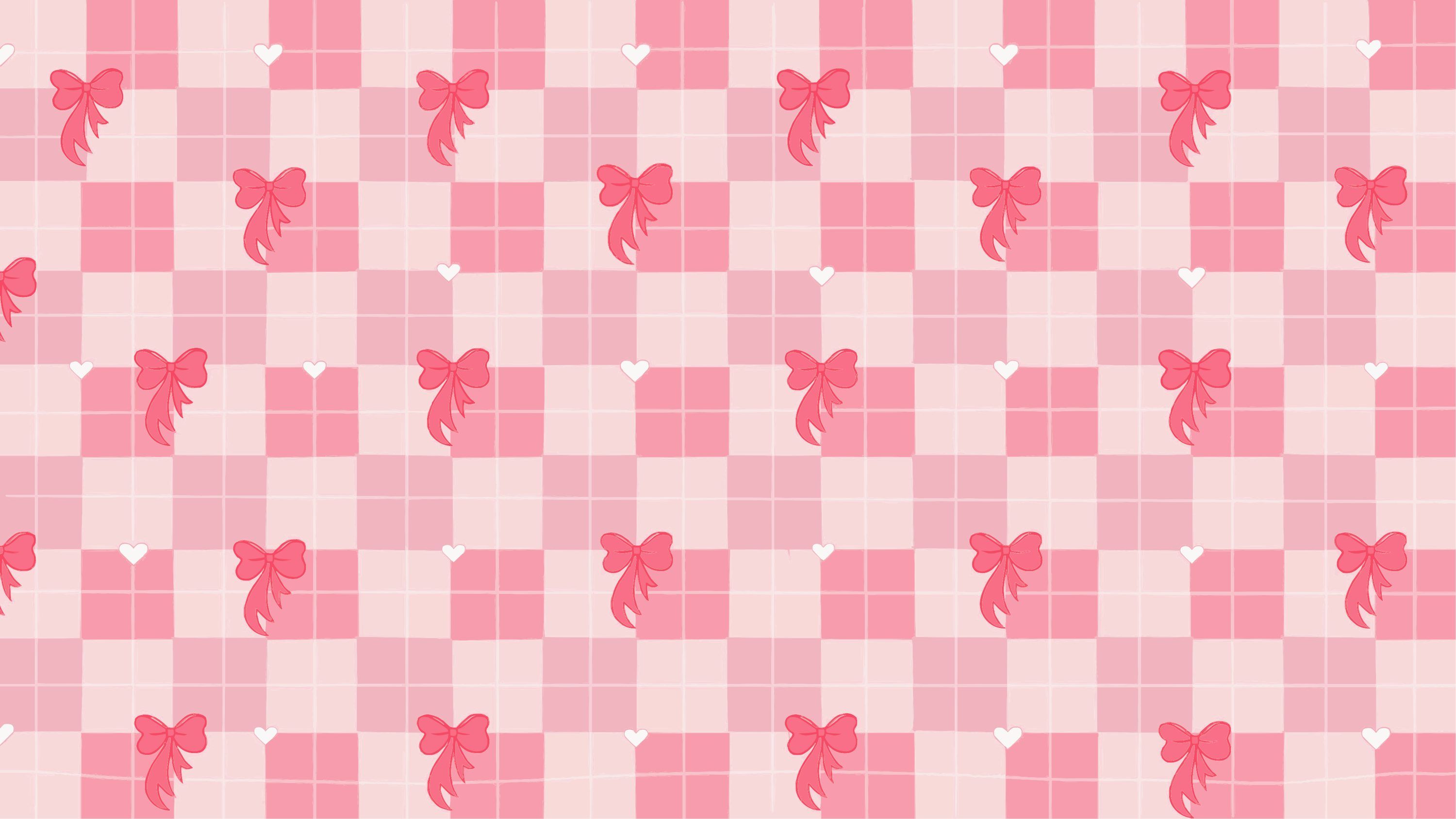 3000x1688 Pink checkered pattern with small bows vector