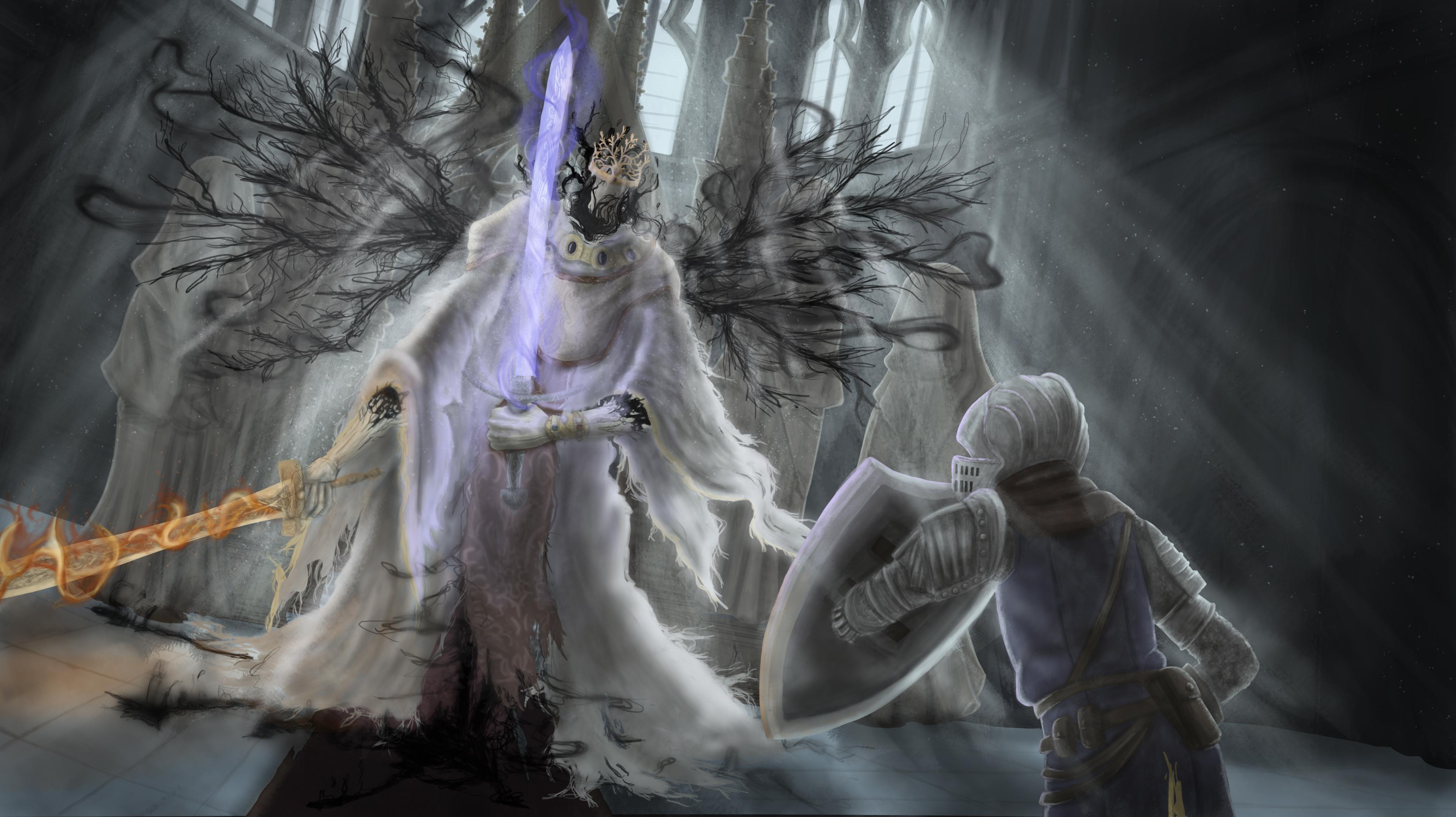 3849x2160 Illustration based on Pontiff Sulyvahn and Anri of Astora from Dark Souls 3. Still have a lot to learn so feedback is appreciated. Hope you like it