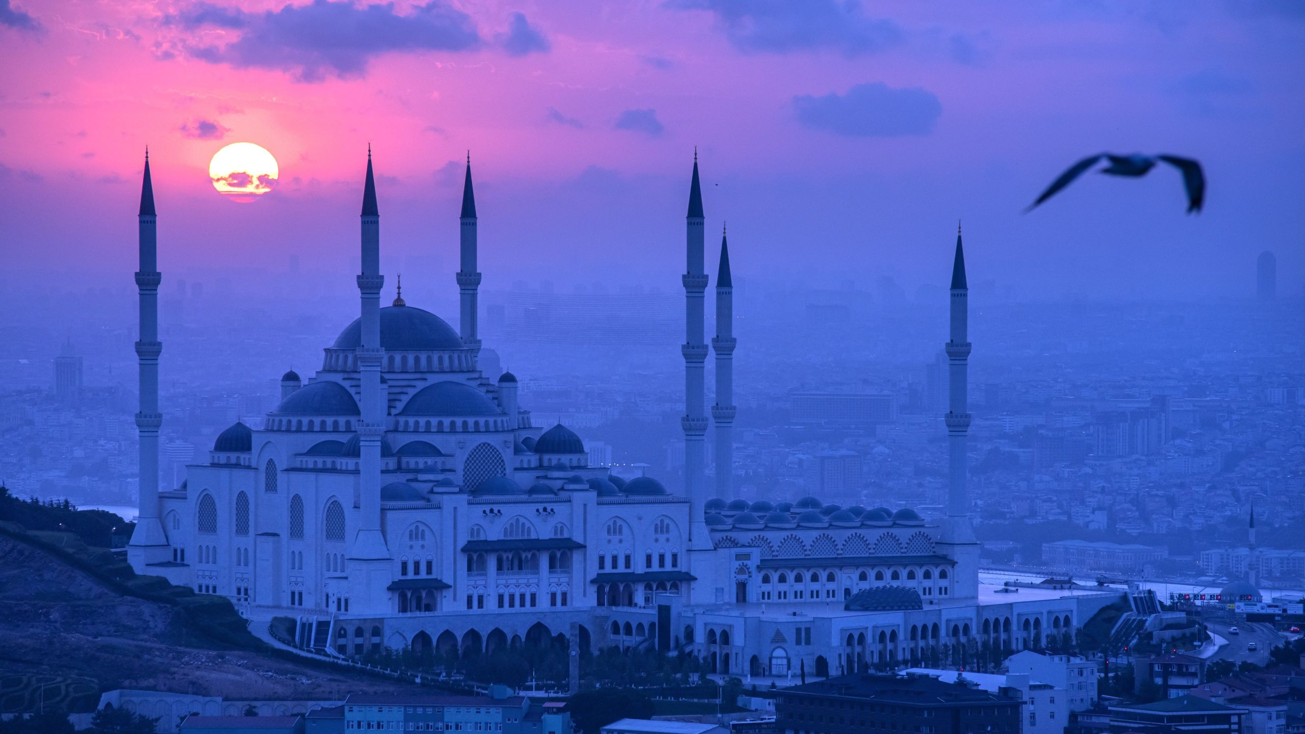 2560x1440 Blue Mosque Wallpaper 4K, Turkey, Istanbul, Sunset