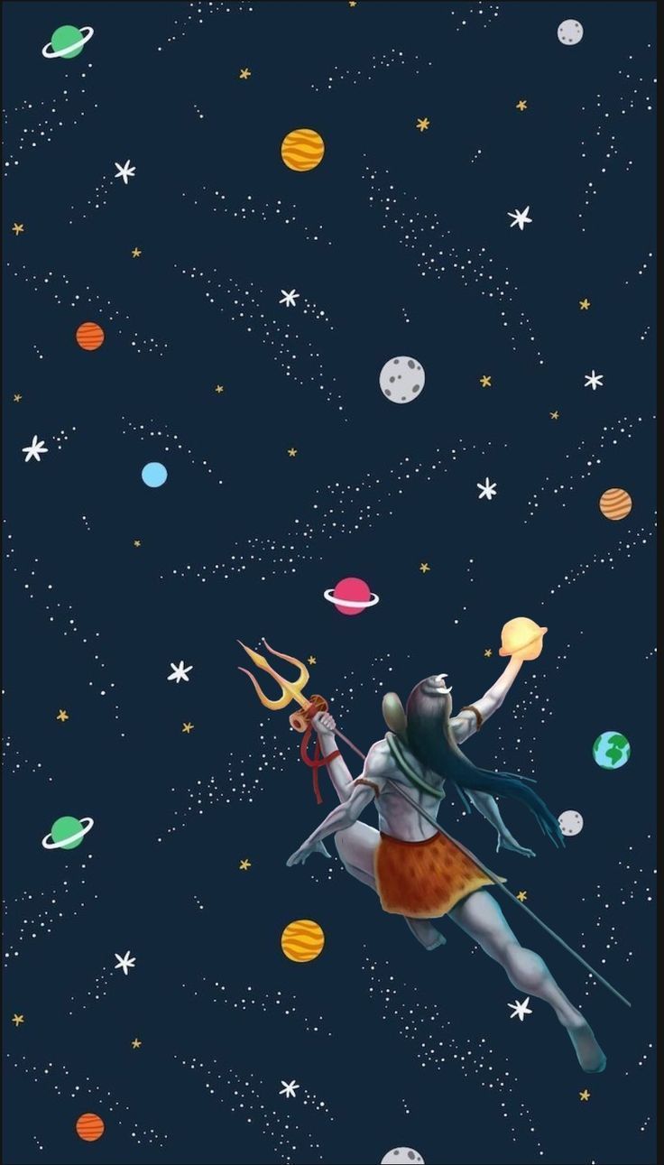 736x1291 Lord Shiva in space wallpaper in creative art painting