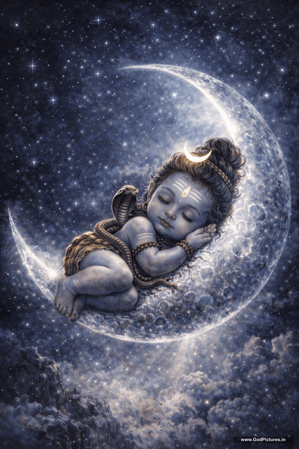 1024x1536 Baby Shiva Sleeping on Moon - HD Magical Wallpaper