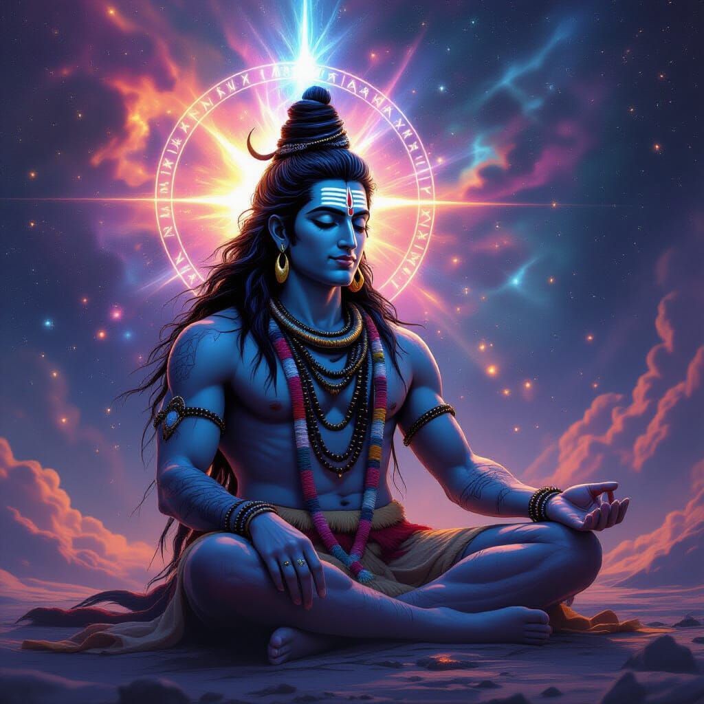 1024x1024 Lord Shiva Meditating in Space with Glowing Runes