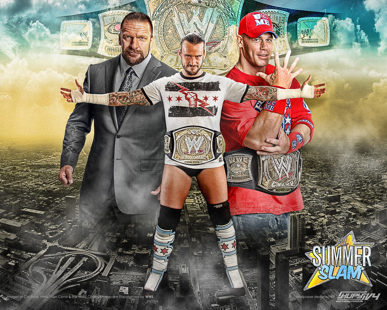 1280x1024 WWE SummerSlam 2011: CM Punk vs. John Cena Undisputed WWE Championship wallpaper! Wrestling Wallpaper