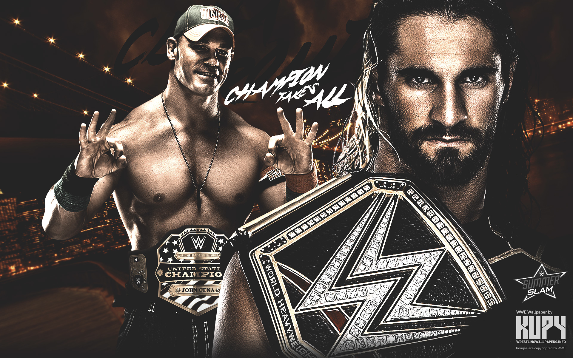 1920x1200 NEW WWE Summerslam: Seth Rollins vs. John Cena Champion vs. Champion wallpaper! Wrestling Wallpaper