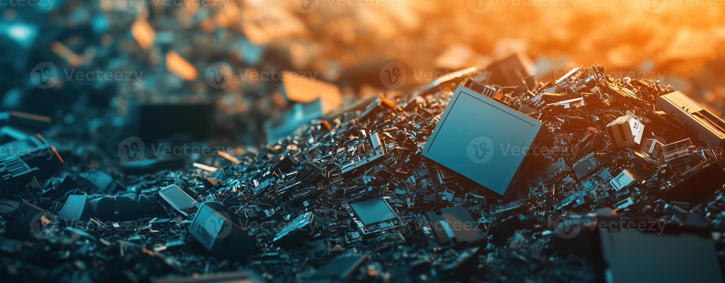 2507x980 Massive pile of discarded electronics and circuit boards, highlighting e- waste. environmental issues