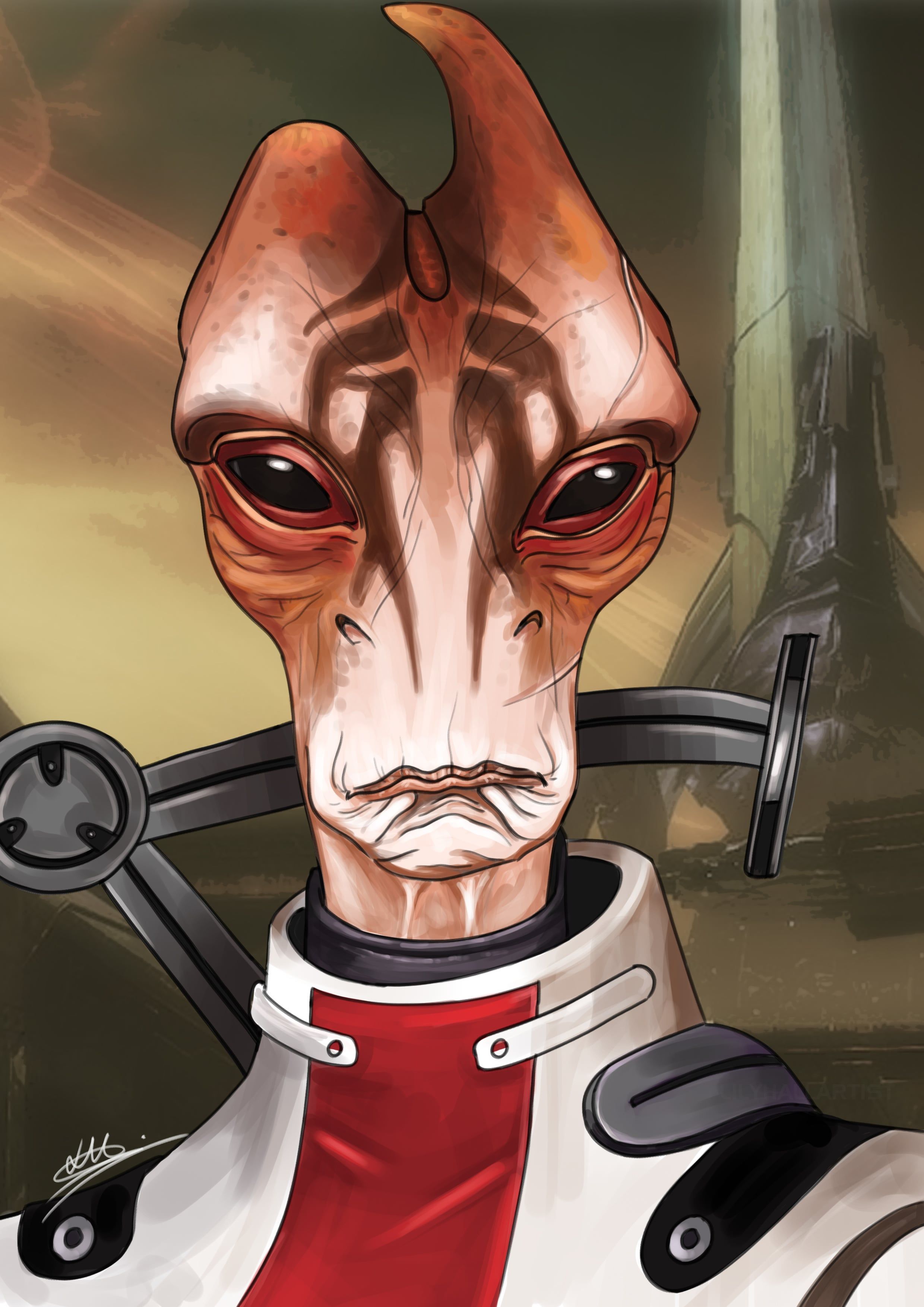 2480x3508 My drawing of the salarian scientist, Mordin Solus :)