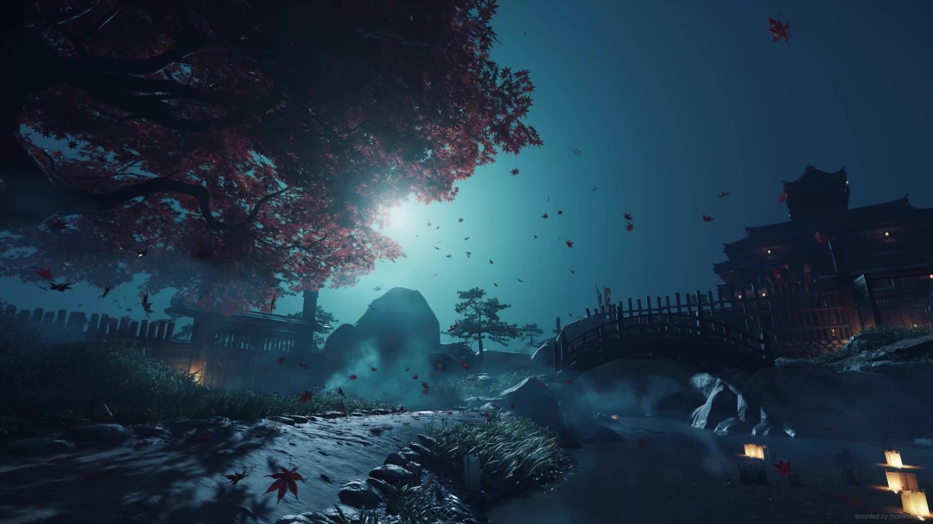 1920x1080 Autumn Tree Moonlight Night Ghost Of Tsushima Live Wallpaper