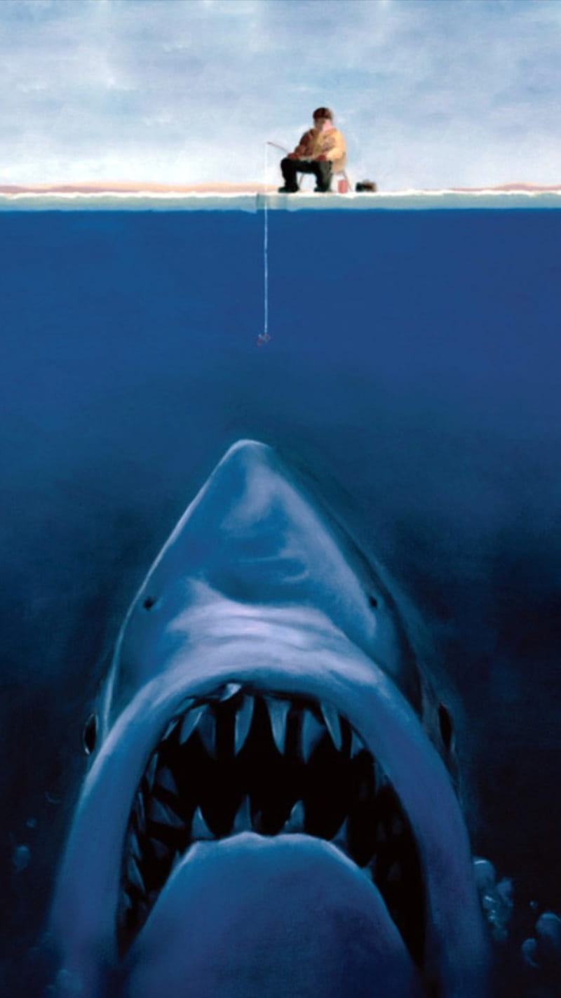 800x1422 Jaws, cool, dangerous, death, fish, fisherman, movie, ocean, shark, shark wee, HD phone wallpaper