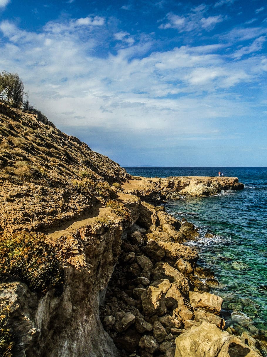 910x1214 HD wallpaper: Cyprus, Nature Trail, kappari, cliff, dangerous, path, sea