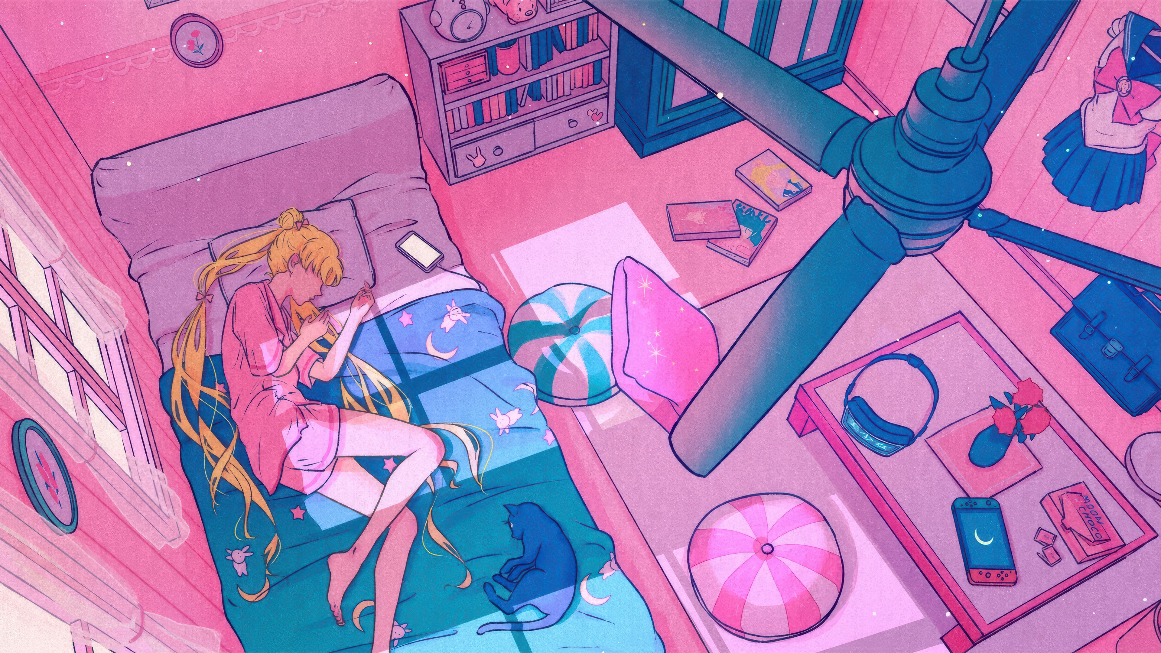 3840x2160 Sailor Moon Anime Girl Sleeping Wallpaper 4K HD PC