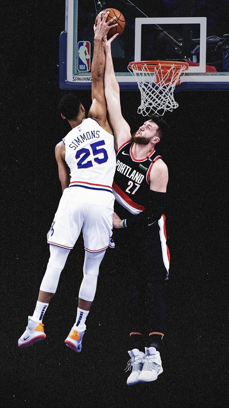 800x1422 Simmons vs Nurkic, nba, philadelphia 76ers, portland trail blazers, HD phone wallpaper