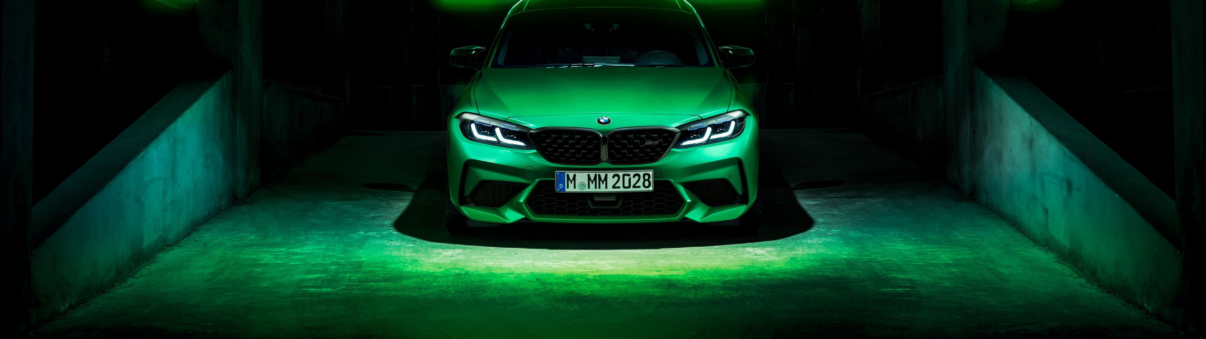 3840x1080 BMW M2 Wallpaper 4K, Green, Dark background