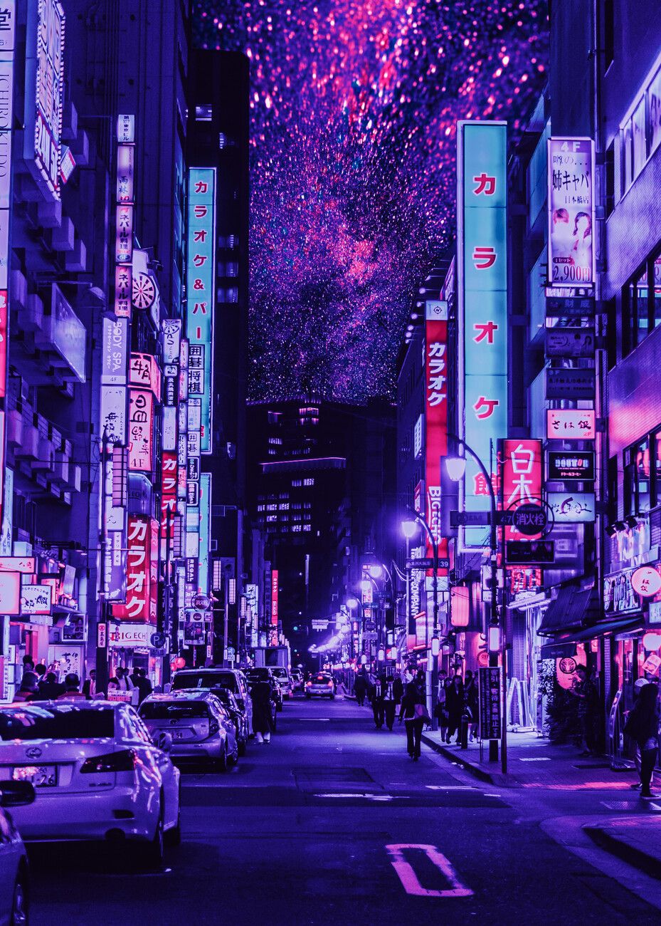 929x1300 Poster Neon Night City In Japan