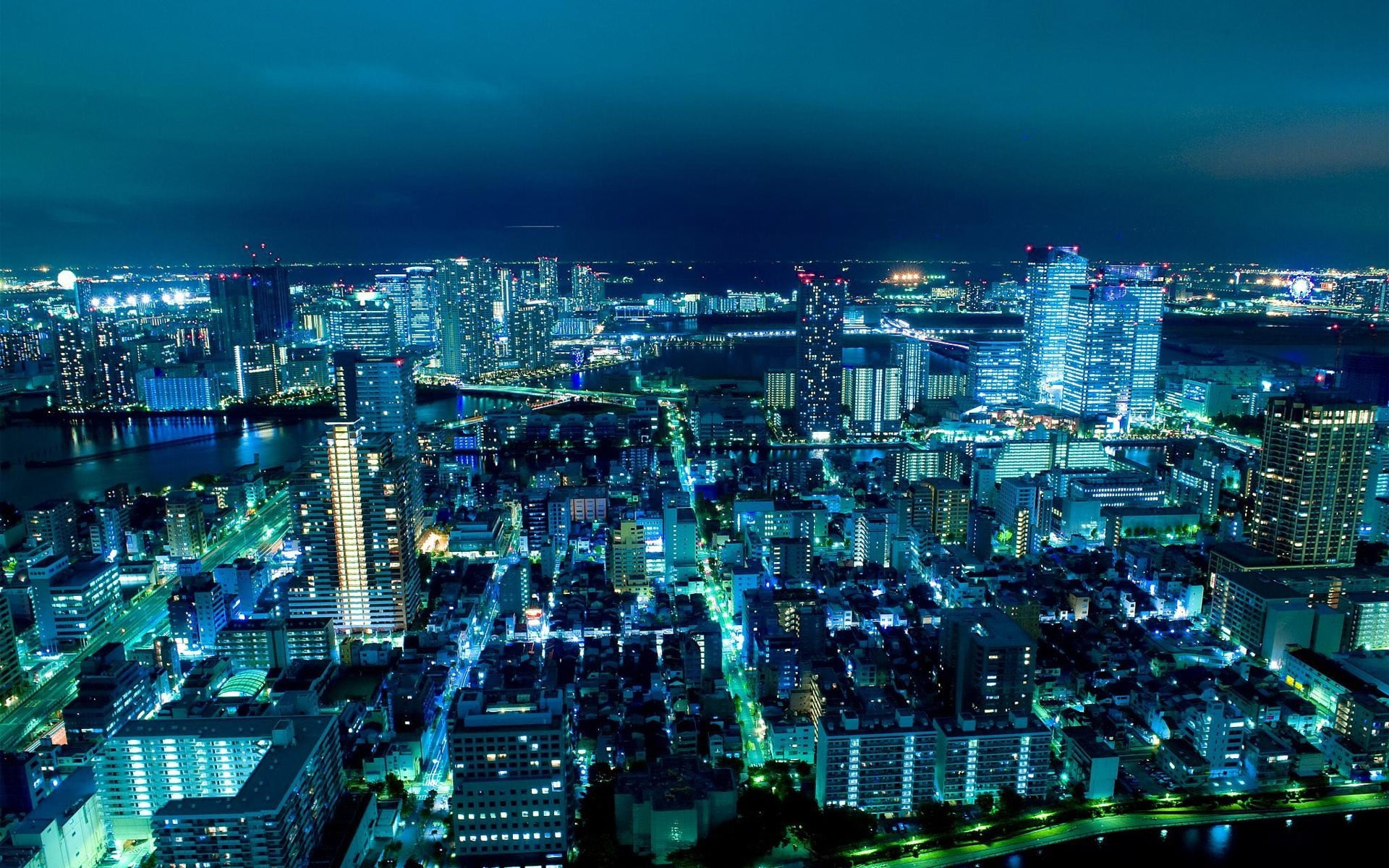 1920x1200 Blue building lights, Japan, city lights, blue, night HD wallpaper