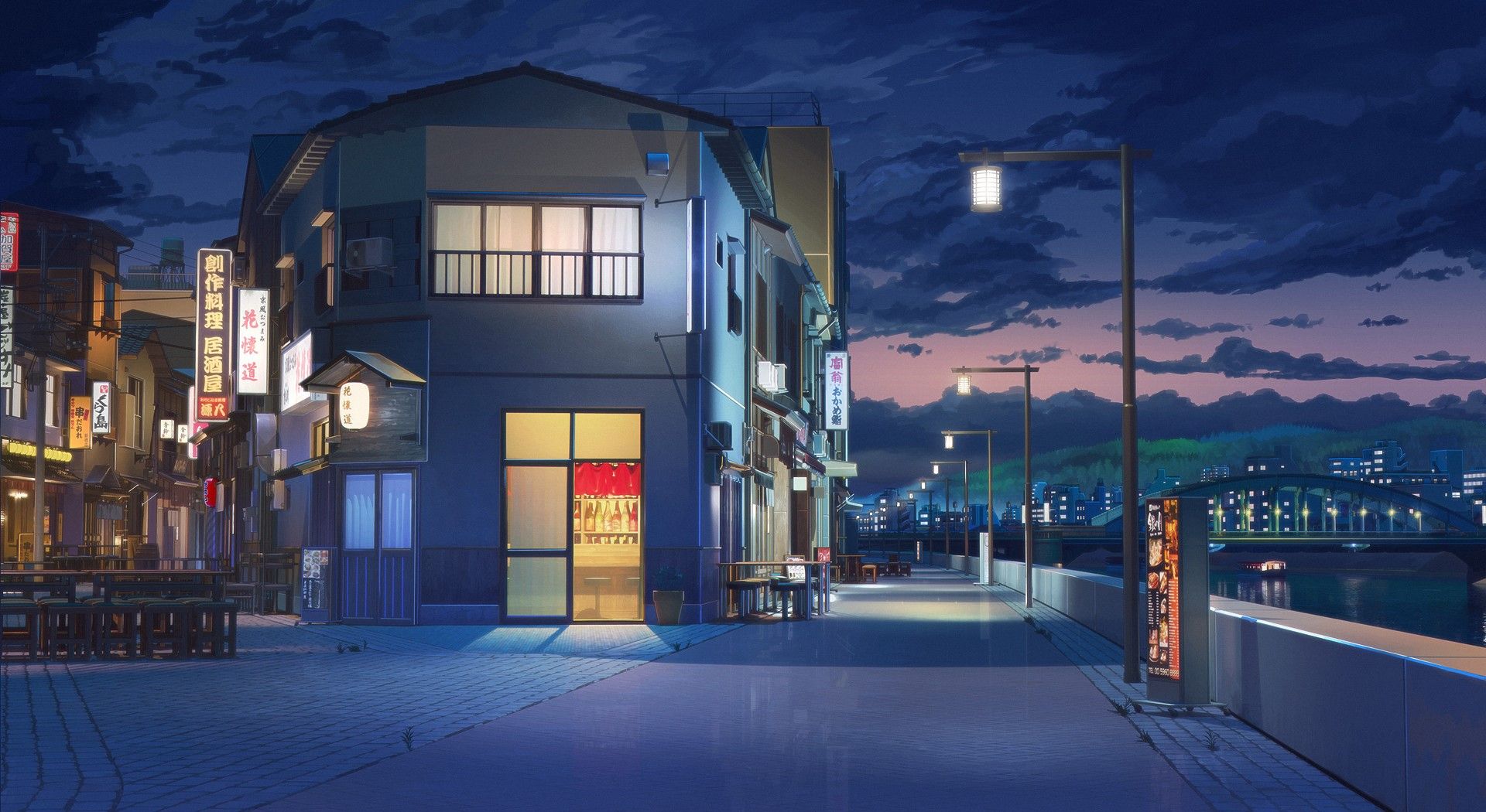1920x1050 Anime Japanese City Night Wallpaper