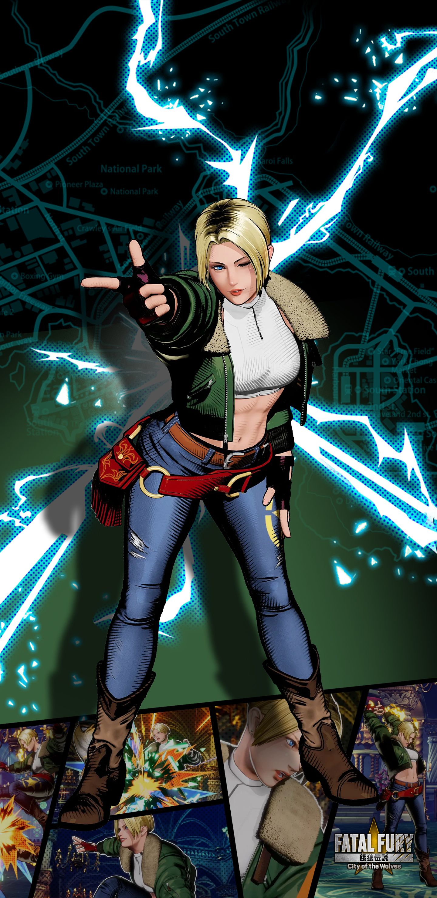 1440x2960 Fatal Fury: City of the Wolves Blue Mary Wallpaper with Monocle