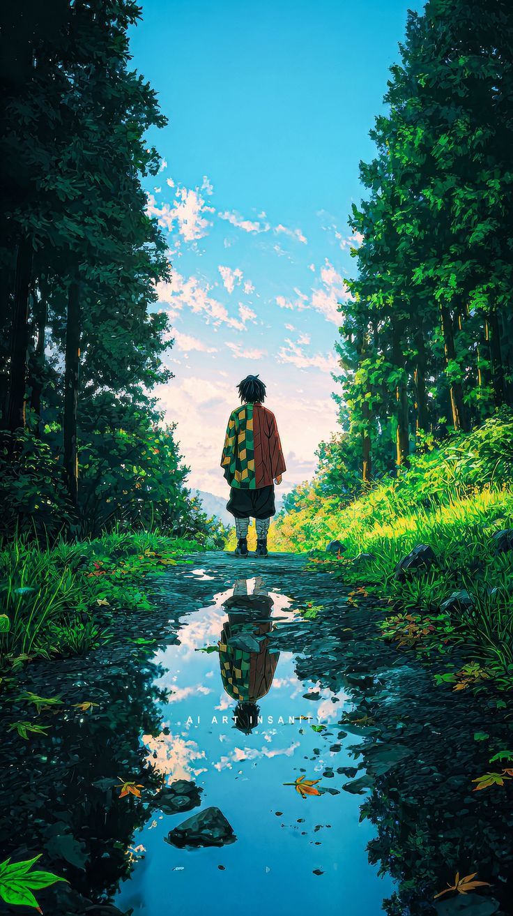 736x1313 Nature wallpaper with character. Anime wallpaper nature aesthetic, Demon slayer background art, Demon slayer wallpaper