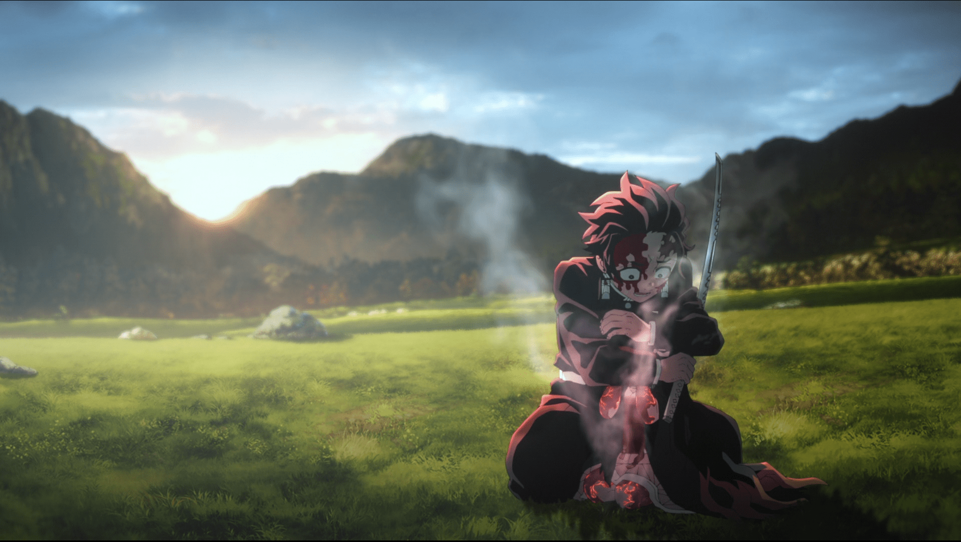1920x1084 Demon Slayer HD Wallpaper: Tanjiro & Nezuko Kamado in Serene Battle Scenex1084