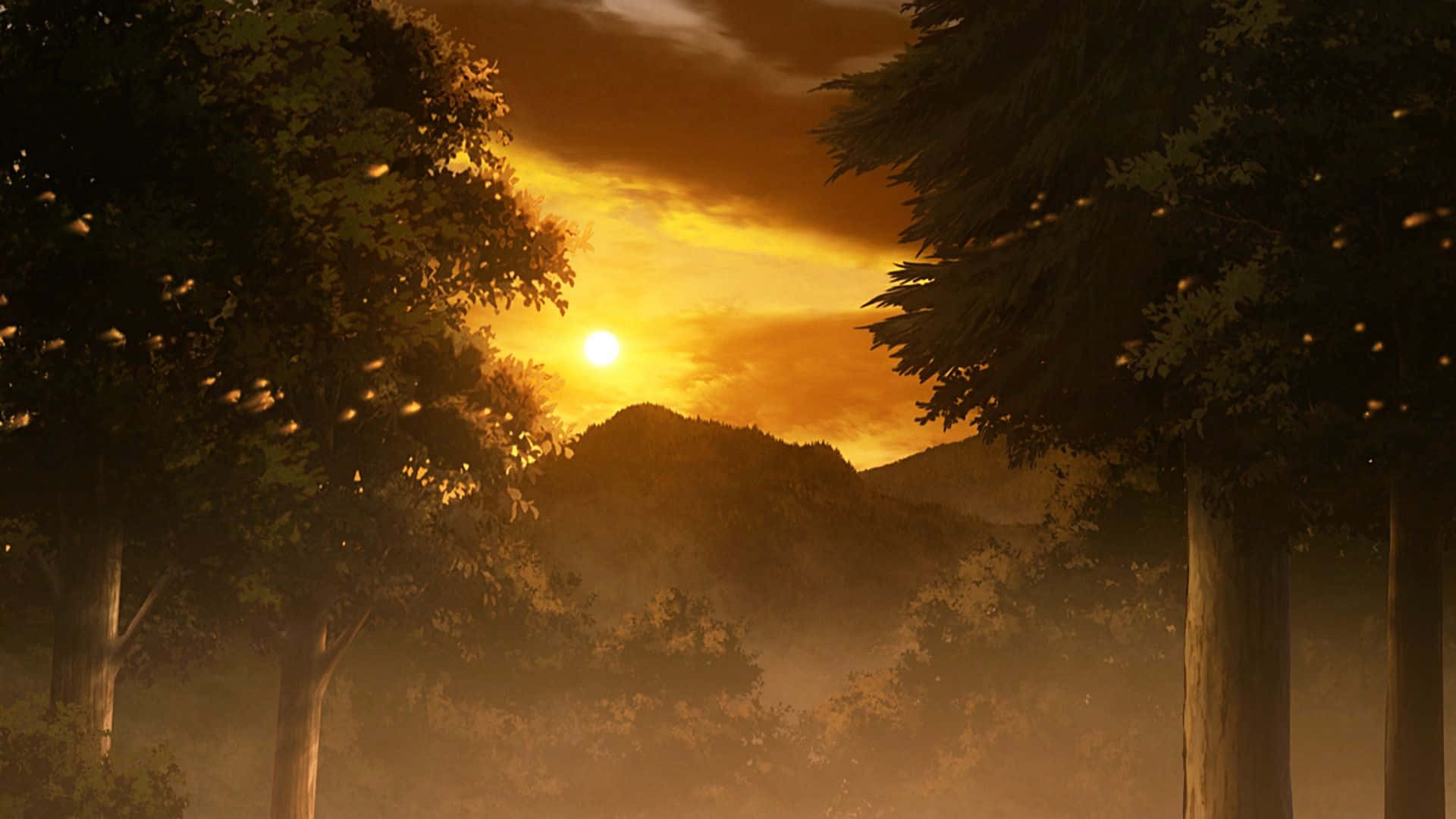 1920x1080 Download free Demon Slayer Scenery Sunset In Forest Wallpaper