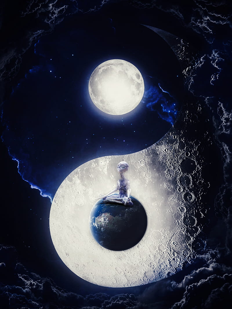 800x1065 Ying Yang Moon Alien, earth, extraterrestrial, japanese, mediation, ying yang, HD phone wallpaper