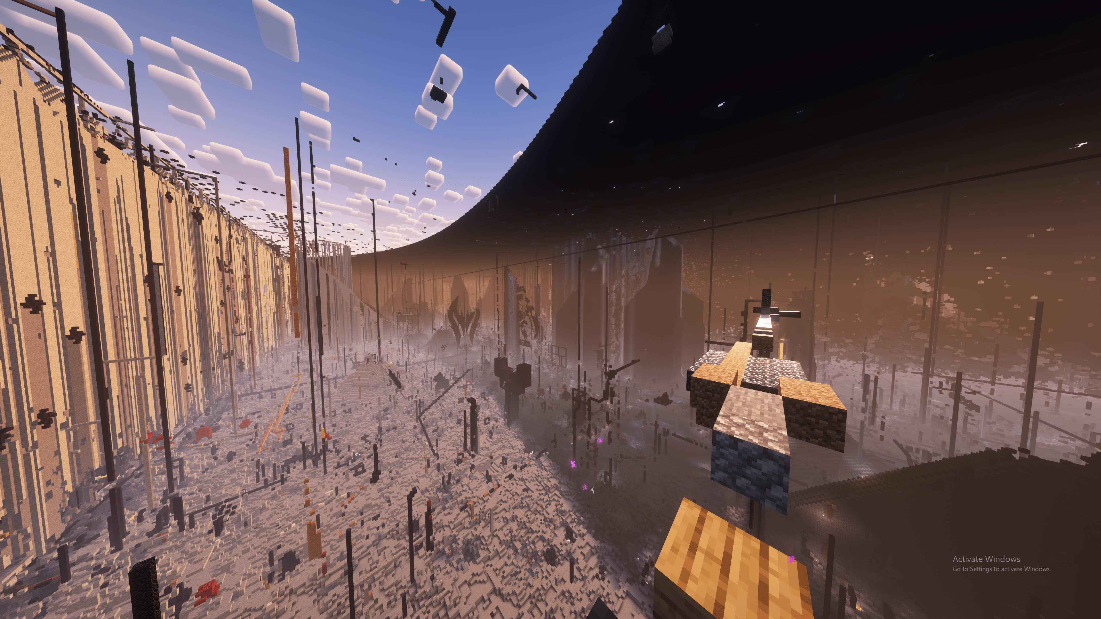 3839x2159 Various picture of 2b2t spawn with Distant Horizons + Shaders