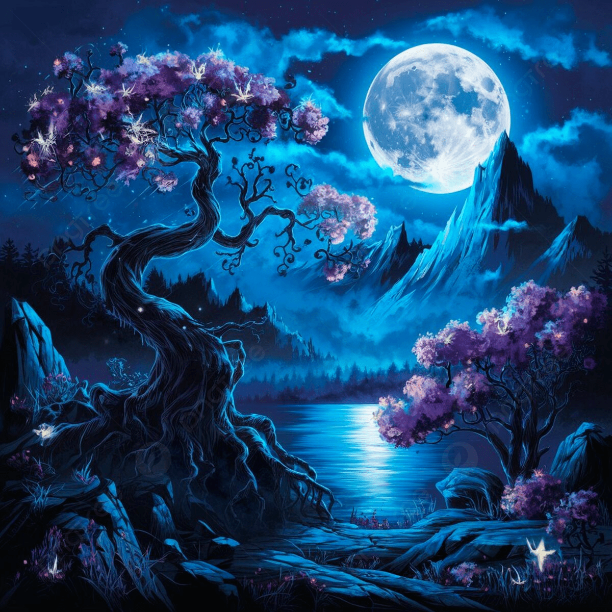 1200x1200 Moonlight Wallpaper, Blue, Night, Flowers Background Image And Wallpaper for Free Download