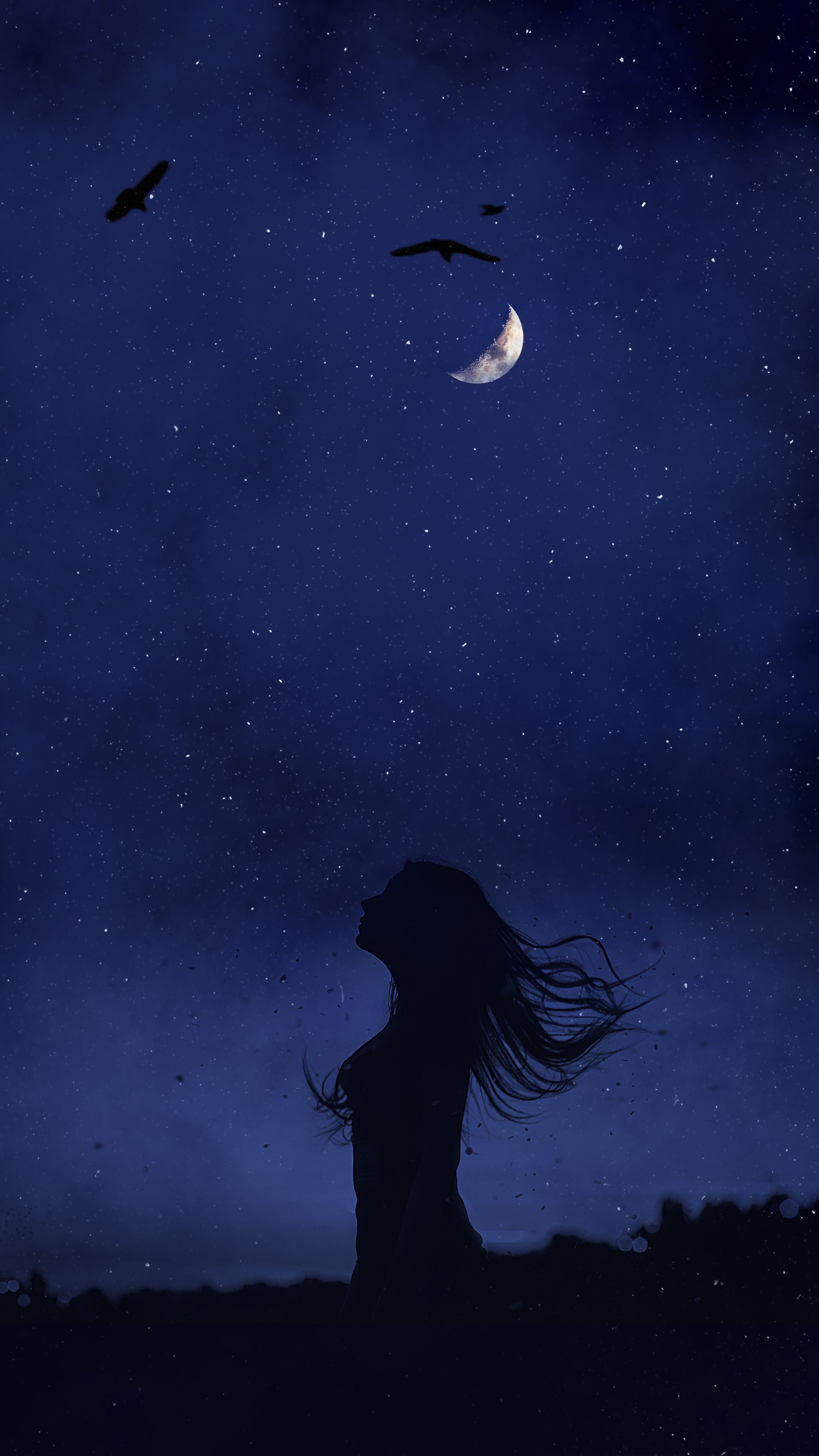 3240x5760 Wallpaper Alone Girl Dark Night, Moonlight, Night, Background Free Image