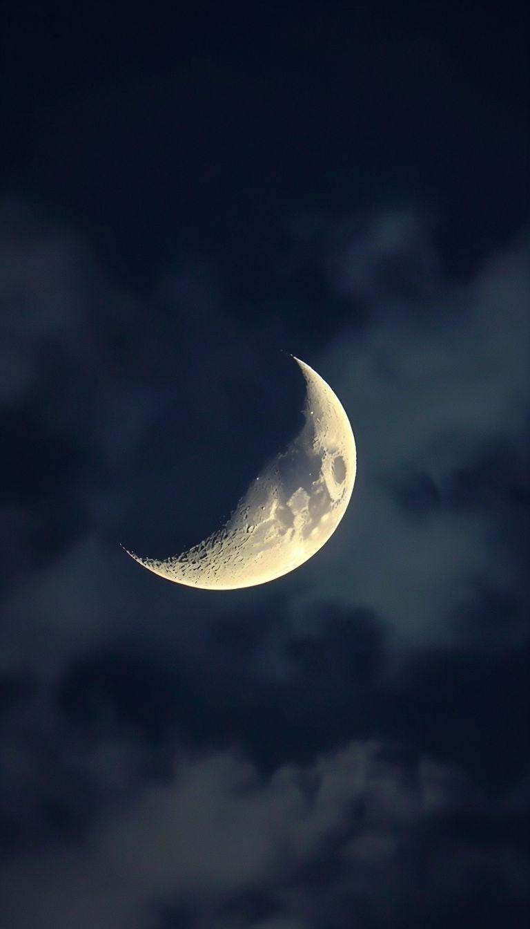 768x1344 Crescent Moon Illuminated by Soft Moonlight Against Night Sky Mobile Wallpaper