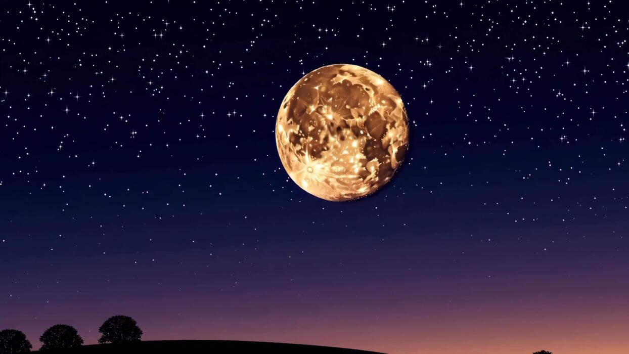 1244x700 Moonlit Night Sky Scene with Stars and Silhouette of Trees Footage