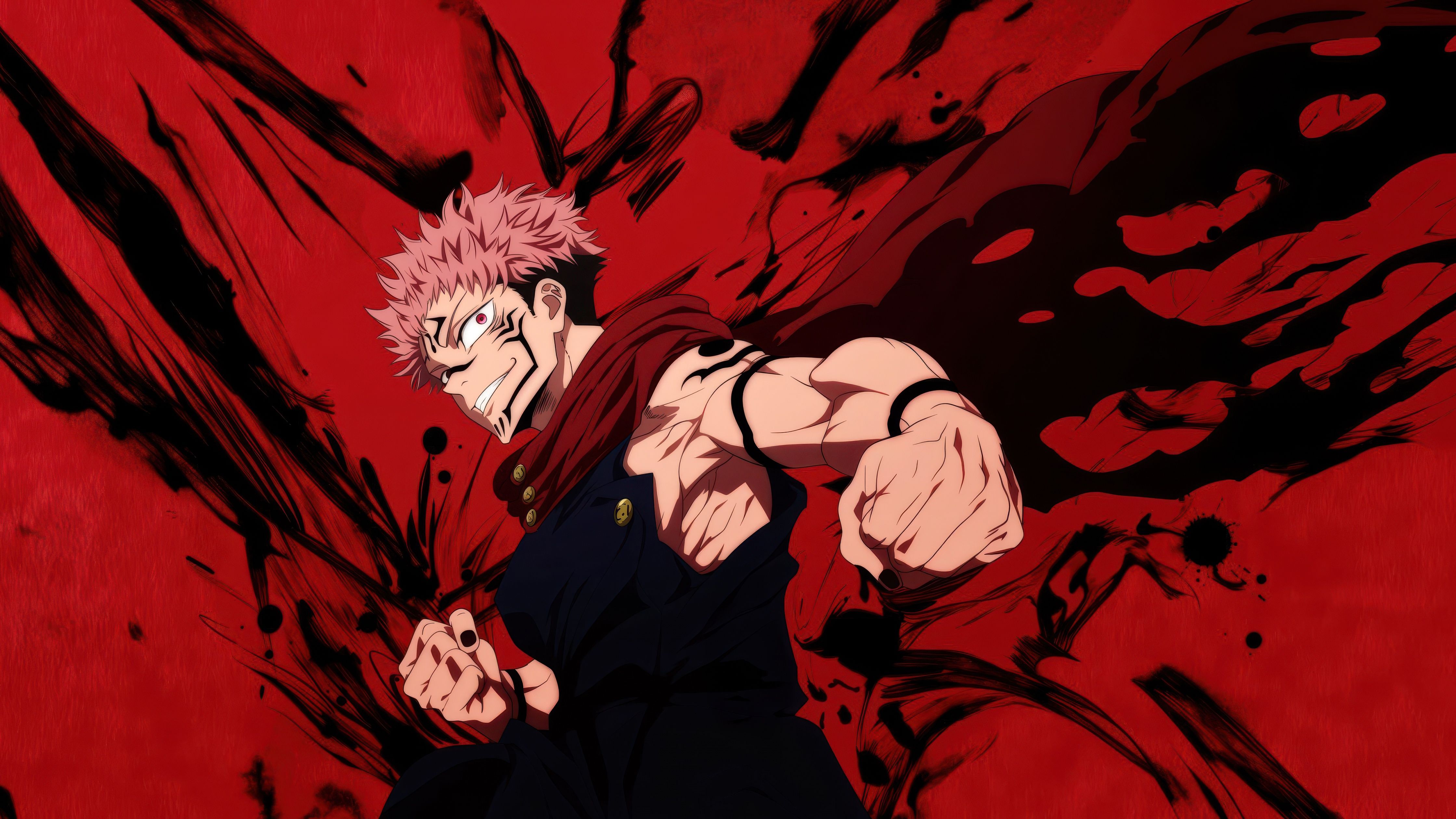 4480x2520 Sukuna Wallpaper 4K, Red background, Jujutsu Kaisen