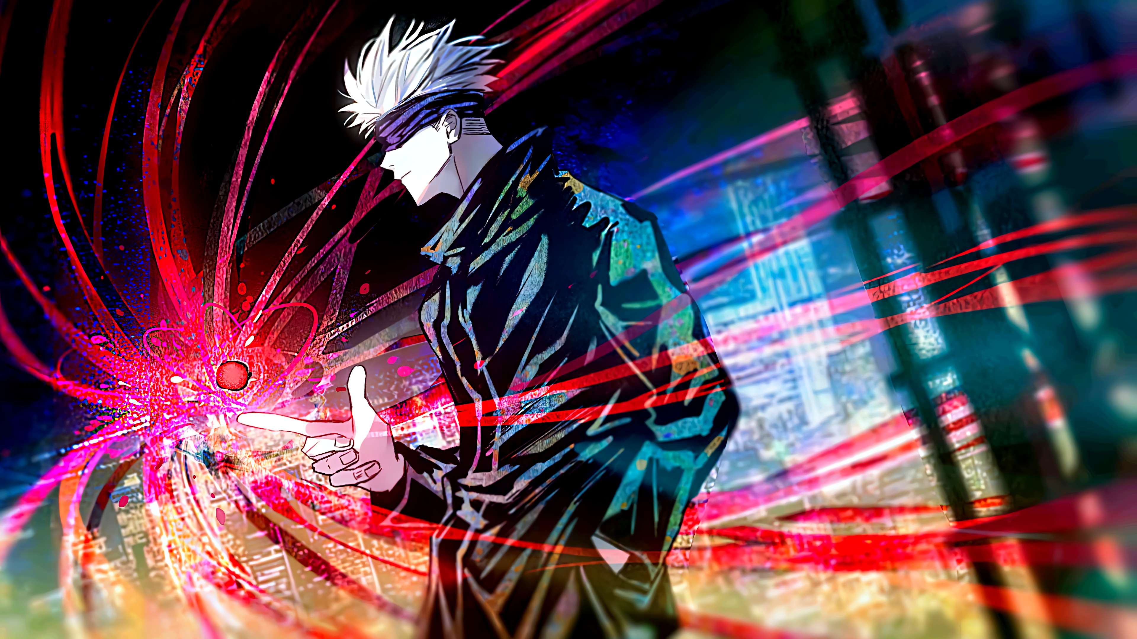 3840x2160 Satoru Gojo Red Reversal Jujutsu Kaisen Anime Wallpaper 4K for Desktop