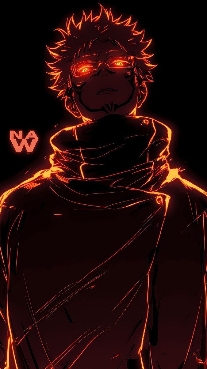 720x1280 Anime character with red glowing eyes and a hoodie