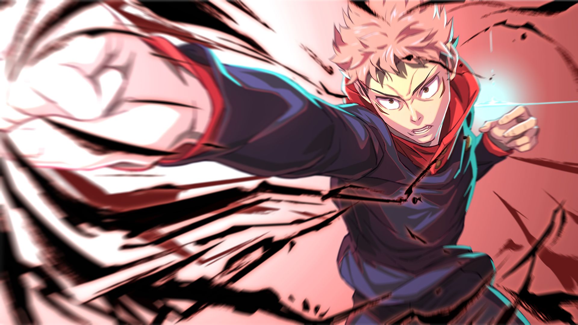 1920x1080 Yuji Itadori Light Red Background HD Jujutsu Kaisen Wallpaper