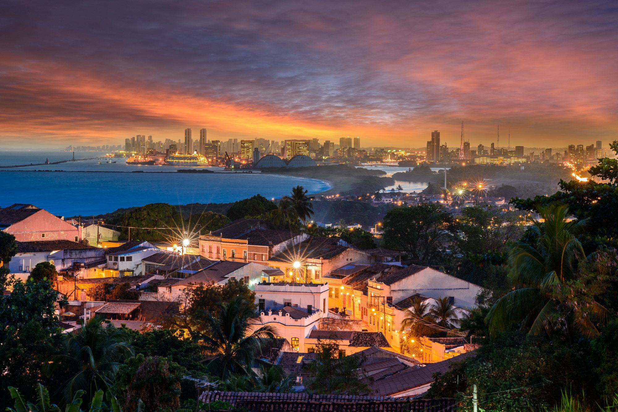 2000x1335 Wallpaper sea, sunset, bridge, lake, port, Brazil, Recife, Olinda for mobile and desktop, section город, resolution 2000x1335